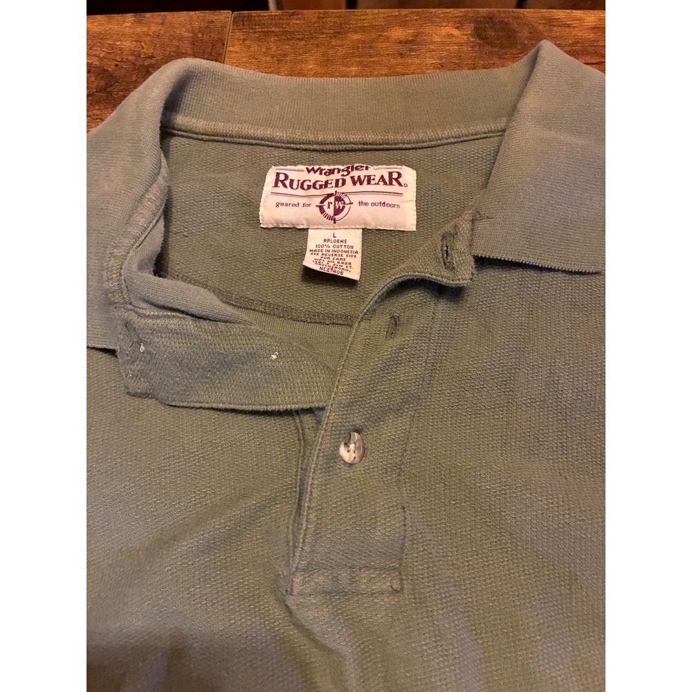 Wrangler Rugged Wear Polo Mens L Green Excellent Long Sleeve Cotton RPLO6MS - Picture 6 of 6